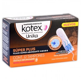 Kotex unika tampones super plus flujo super abundante c/12 p