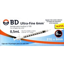 Jga. bd c/10 0.5ml. 31gx6mm insulina ultra-fine